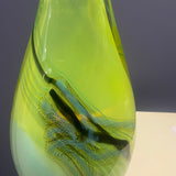 Fluro green, opal green, black lattice cane vase with uranium green canes