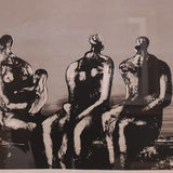 Three seated figures with children