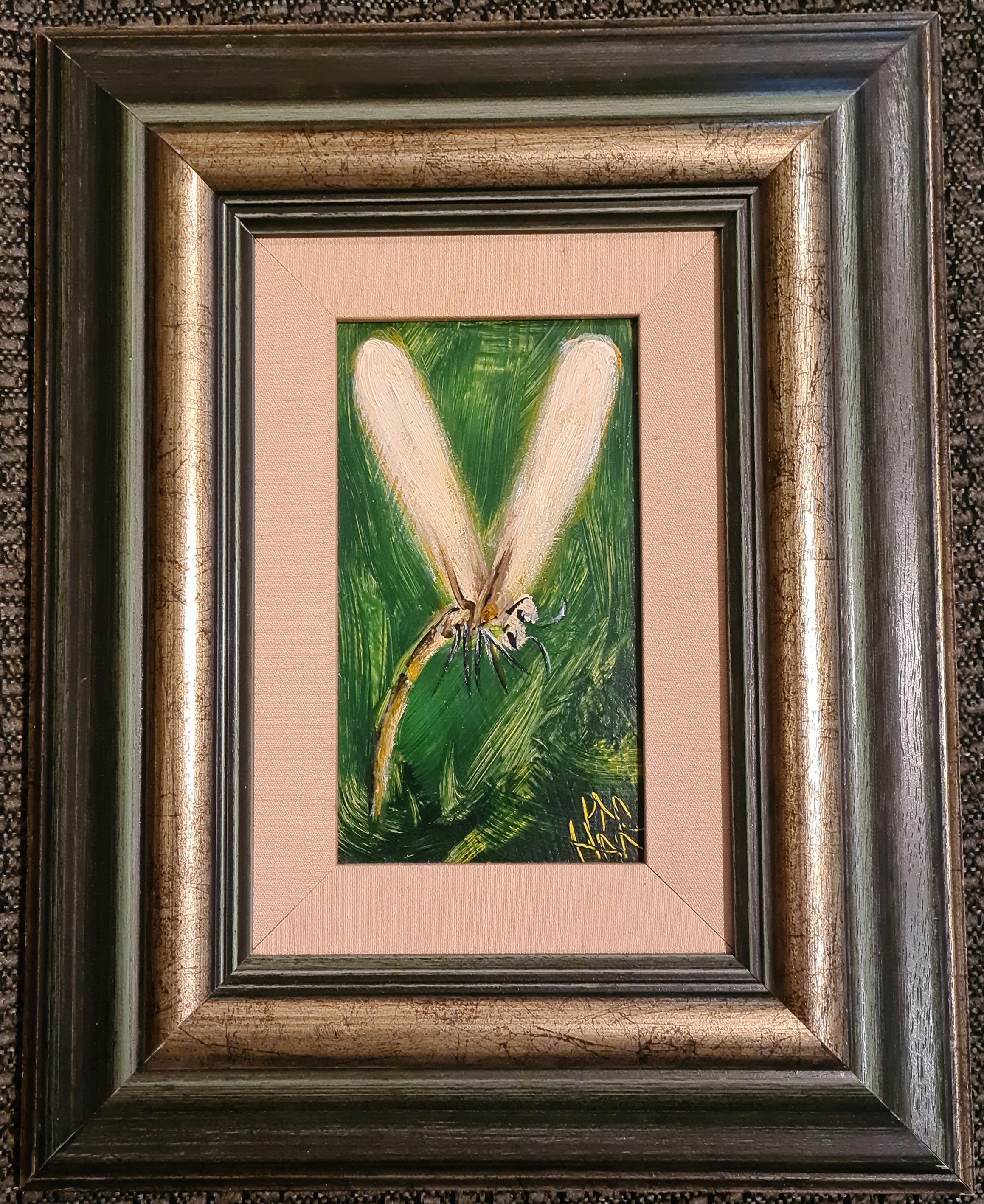 White Dragonfly on green - Orange by Pro Hart - Cooks Hill Galleries