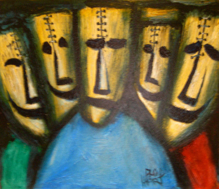 Five Masks by Pro Hart - Cooks Hill Galleries